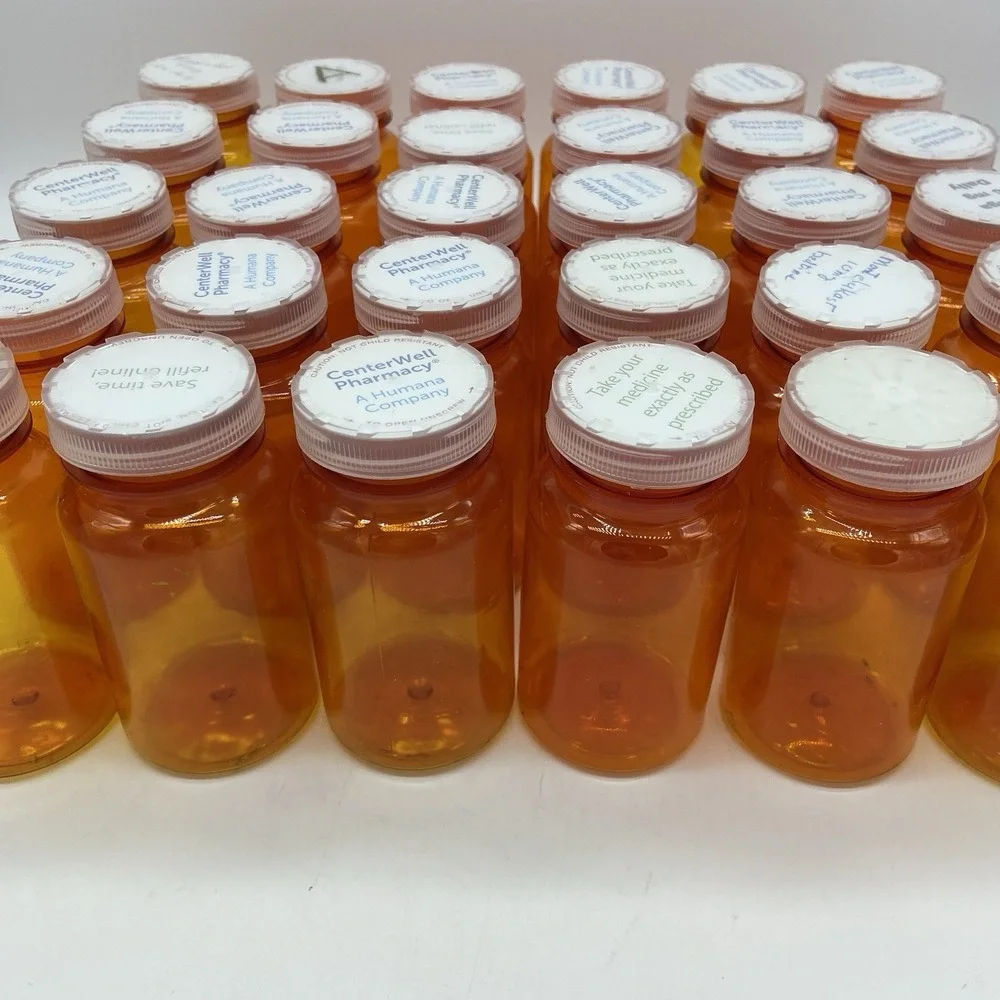 18 RX Pill Bottles Lot of Craft Storage Empty Plastic Medicine Amber Assort Size
